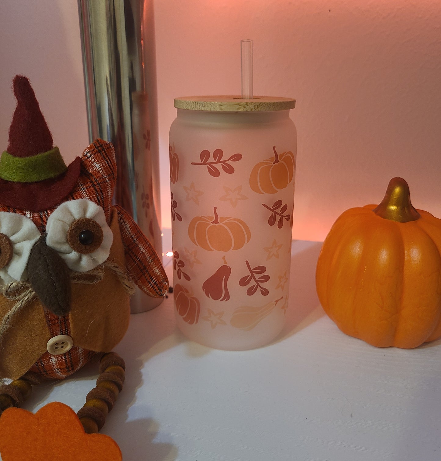 Pumpkins and Leaves Beer Glass 16OZ