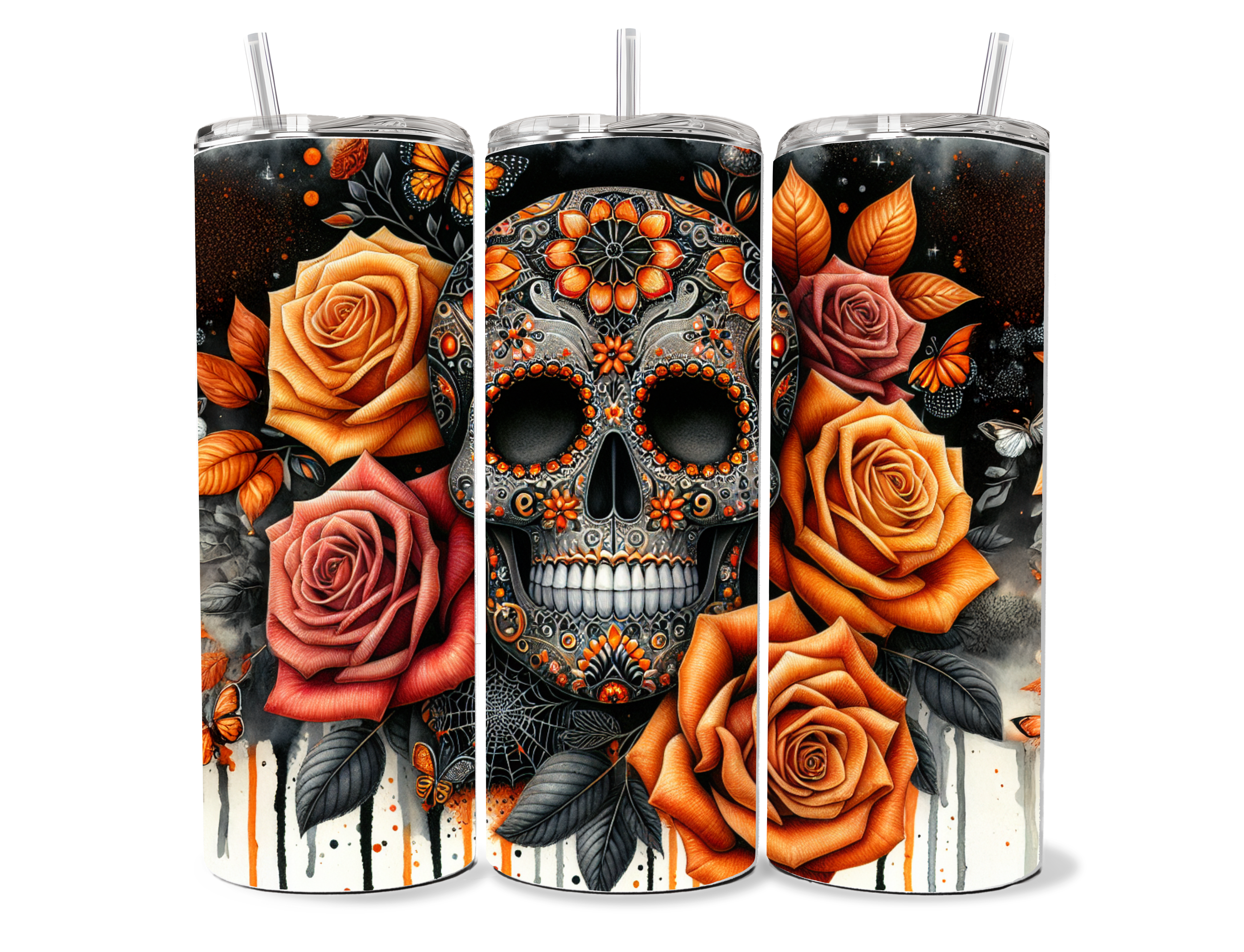 Orange Rose Skully