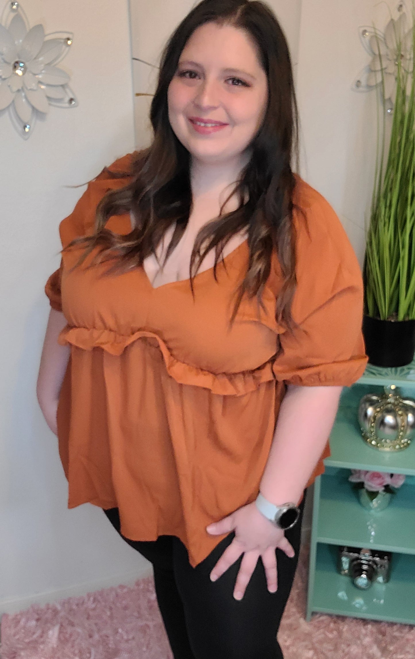 V Neck Burnt Orange Blouse