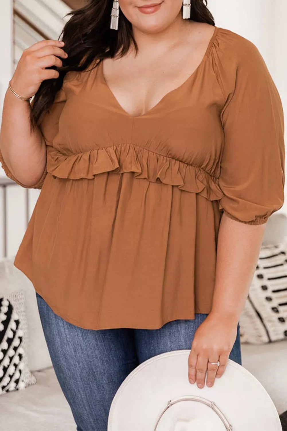 V Neck Burnt Orange Blouse