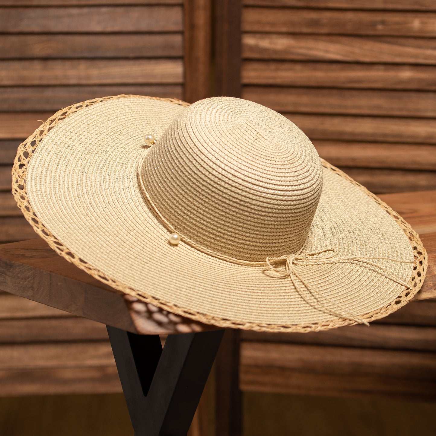 Pearl Straw Floppy Hat