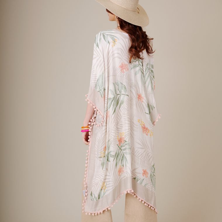 Tropical Flowers Pom Pom Kimono